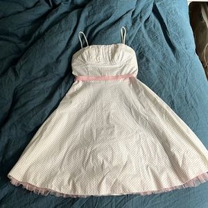 Cute white polka dot fit n flare dress with liner